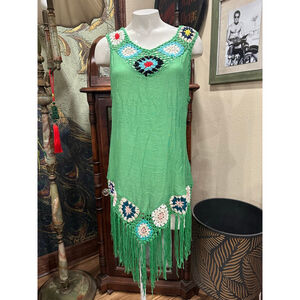FAVLUX Green Crochet Tunic Top Women's S